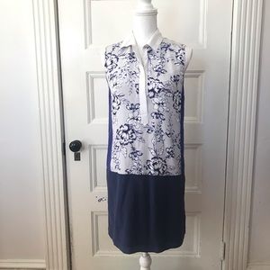 Rebecca Taylor Blue white Colorblock Silk Shift Dress Lined